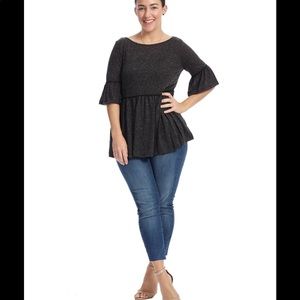 16 1X ESHAKTI Bell Sleeve Charcoal gray knit Top